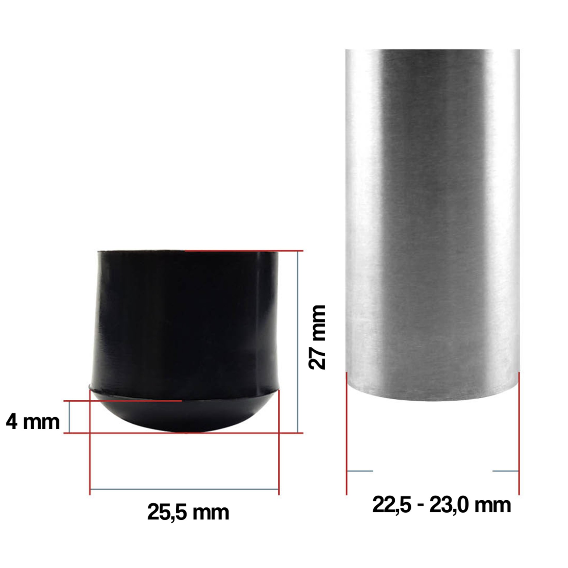 Runde Kappen schwarz 23 mm