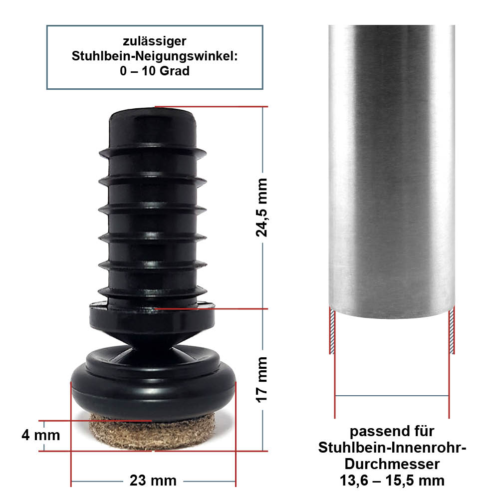 Gelenkgleiter Filz 13,6 - 15,5 mm