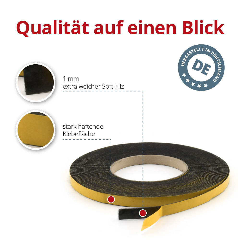 Filzband 1 mm selbstklebend 8 mm dunkel
