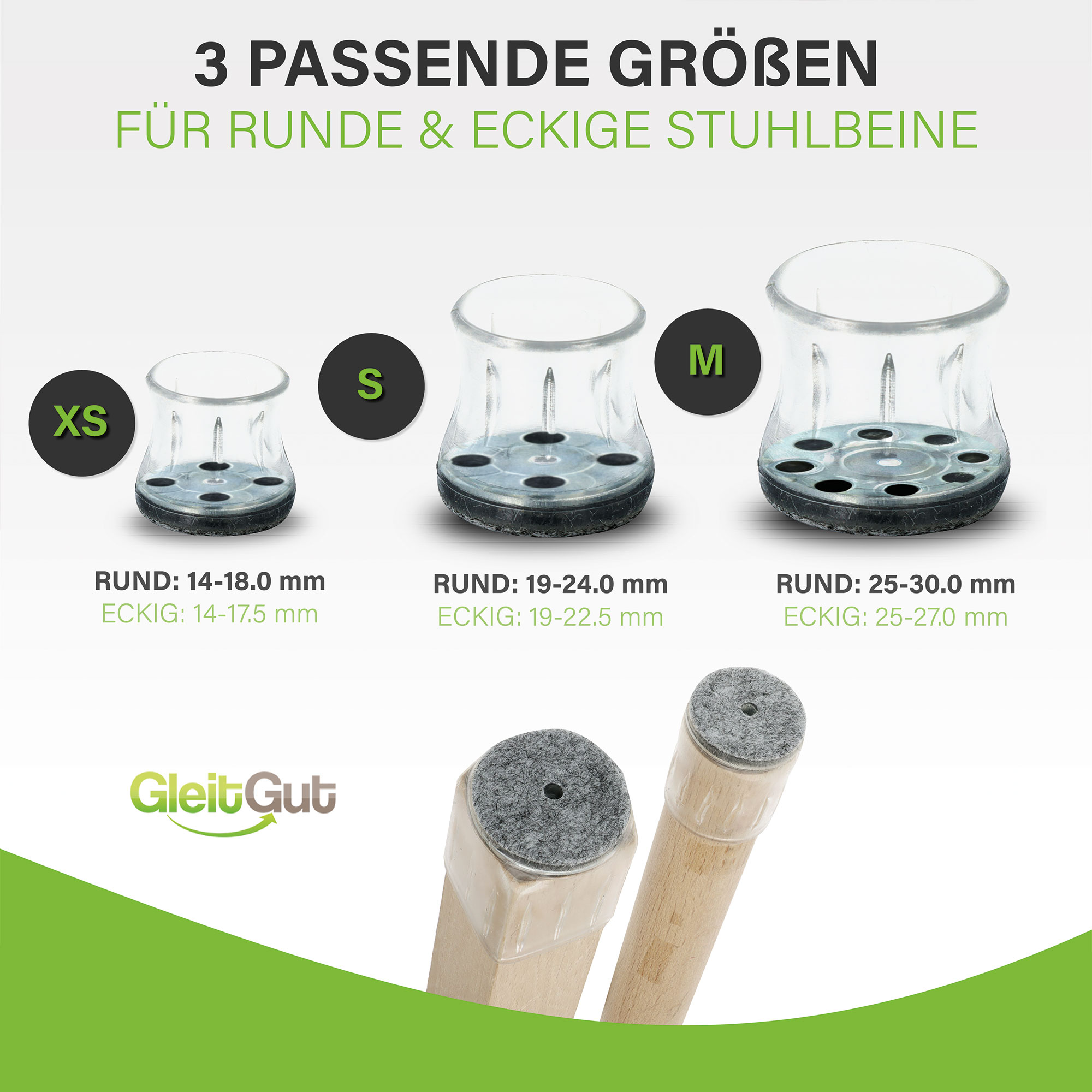 Superflex Kappen Filz transparent für eckige und runde Beine rund:14-18 mm; eckig: 14-17,5 mm